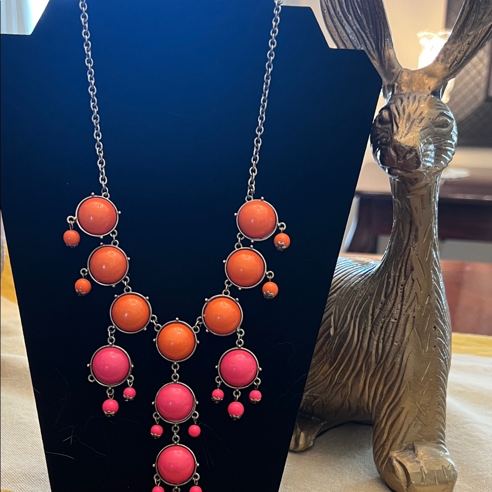 Women’s Statement Bib Necklace in Orange and Pink